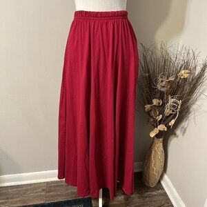 Vtg LAND'S END Maxi Skirt 100% Cotton Knit Elastic Waist Pockets Pink Sz ST USA